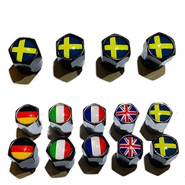Roost Aluminum Tire Valve Cap Tire Wheel Rim Air Valve Cap French Flag German Flag British Flag for France Car German Car British Car Volvo 4pcs (Swedish Flag Black)