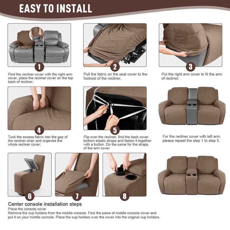 KinCam Loveseat Recliner Covers with Middle Console Slipcover, Recliner Sofa