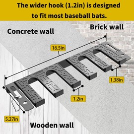 veimia Baseball Bat Holder Wall Mount, Baseball Bat Storage Rack, Holds 10 Bats on Wooden or Concrete Wall, Metal Bat Hanger with Fully Wrapped Rubber Mat, Bat Holder