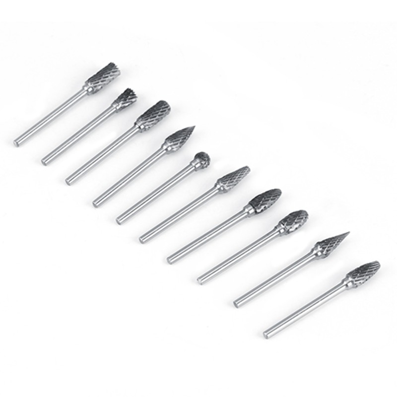 10pcs Tungsten Carbide Steel Rotary Files Burr Set 3mm Shank