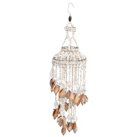 VOSAREA Wind Chime Maritime Wind Bell with Shell and Coconut Shell Vintage Rustic Nautical Pendant Wall Art for Patios Windows Hanging Decoration Christmas Party Gift White