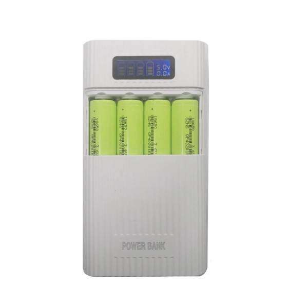 Universal White DIY Power Bank Case LCD Display 4 Slot