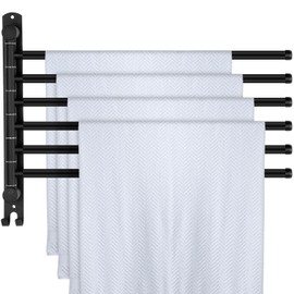 Teenyyou Swivel Towel Rack 16.5 Inches 304 Stainless Steel 6 Arms Bathroom Towel Rack Hanger Space Saving Pool Holder Wall Mounted Swivel Bar with Hook, Matte Black