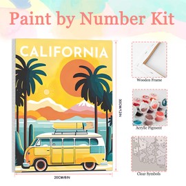 Auremi California Paint by Number Kits for Adults,Landscape Paint by Number on Canvas with Frame DIY Painting with Number Acrylic Oil Paint Kits for Home Decor 8x12 Inch