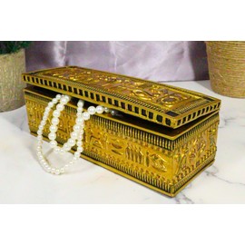 Ebros Gift Ancient Egyptian Classical Black And Gold Ornate Hieroglyphic Gods Goddesses And Deities 8" Long Decorative Trinket Jewelry Box With Hinges