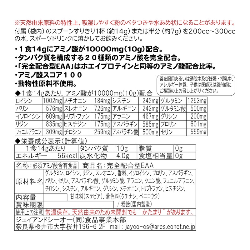 JAY & CO. EAA20 Fully Formulated Amino Acid Score of