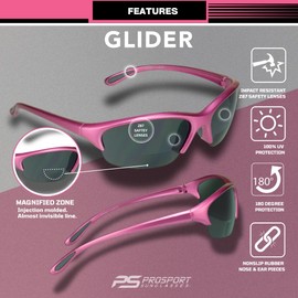 proSPORT Bifocal Sunglass Safety Reader Woman +2.50 Pink Frame Smoke Lens Lightweight Sport Sunglasses