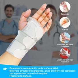 Muñequera Ortopedica Muñequeras de Soporte - Muñequera Tunel Carpiano Ajustable Con 2 Soportes para Aliviar el Túnel Carpiano Artritis Tendinitis Fracturas (Gris, Medium 13-20 cm, Mano Lzquierda)