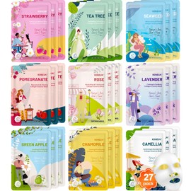 KONEUK 27 Pack Collagen Sheet Face Masks Skincare for Women, Bulk Hydrating Face Mask Set for Dry Skin, Moisturizing Facial Masks for Skin Care, Mothers Day Gifts, Teacher Gifts and Nurses Week Gifts