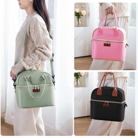 Lubardy Loncheras para Mujer Hombre Adultos Bolsa de Almuerzo Aislada de Doble Compartimento Loncheras Termica Impermeable y Reutilizable para Oficina, Picnic Negro