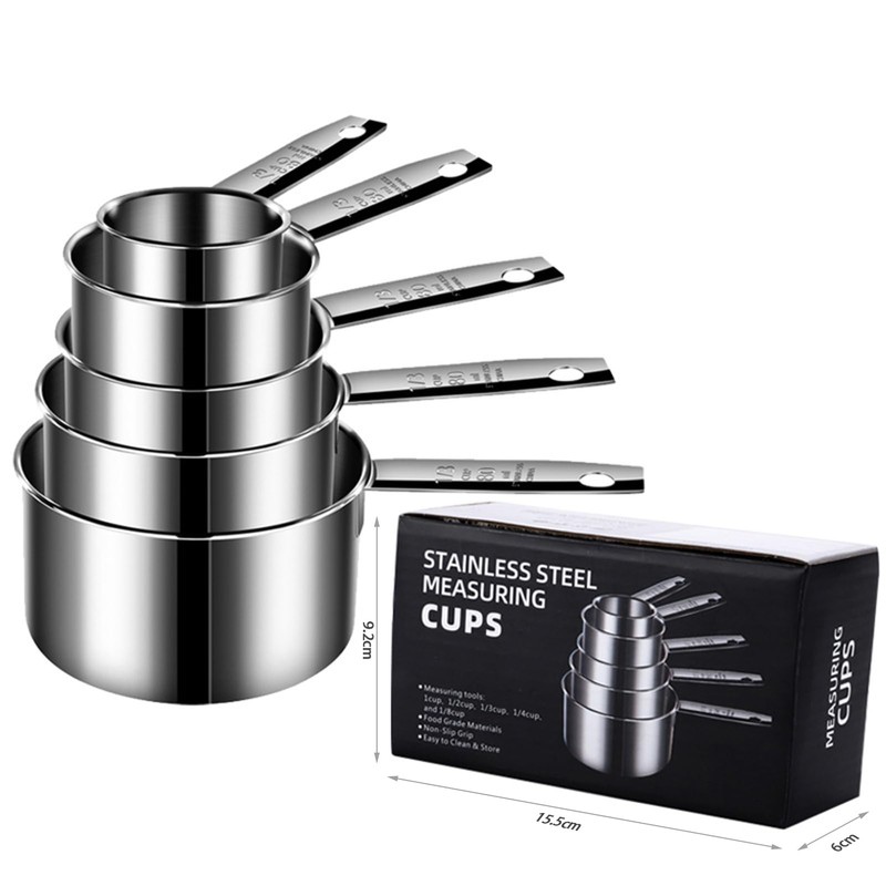 Stainless Steel Measuring Cups, 5 Piece Stackable Measuring Set, Baking
