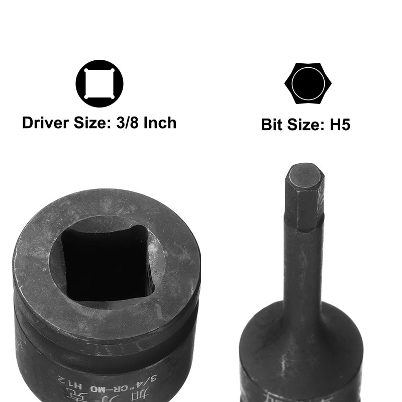 sourcing map 6 Pcs 3/8" Drive x H5(5mm) Impact Hex