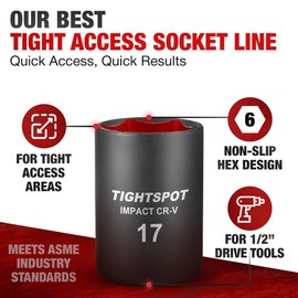 TIGHTSPOT 1/2 Inch Drive - 17mm Shallow Impact Socket with Anti-Rounding 6 Point Design, Heat-Treated CRV Steel, Metric