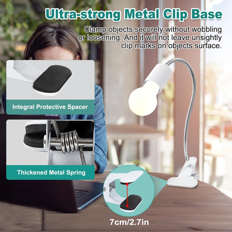 Desk Clip Lamp Holder, Clip on Light with Metal Clip
