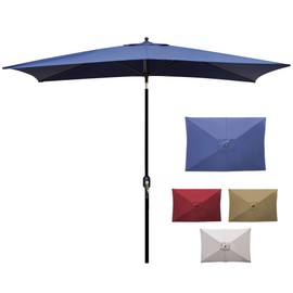 Blissun 10' Rectangular Patio Umbrella Outdoor Market Table Umbrella with Push Button Tilt and Crank (Navy Blue)