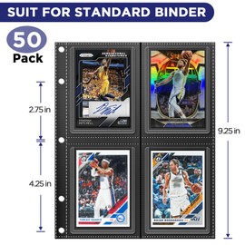 Top Loader Sleeves 4-Pocket Trading Card Storage Refill Binder Pages – 50 Pack