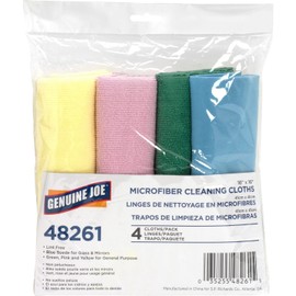 Genuine Joe 48261 Microfiber Cleaning Cloths, 16-Inch x16-Inch, 4/PK, Asst.Colors