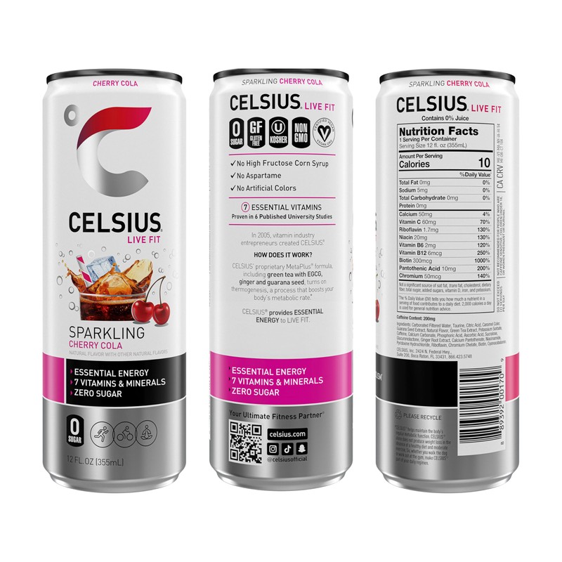 CELSIUS Sparkling Cherry Cola, Sugar Free Energy Drink, 12 Fl