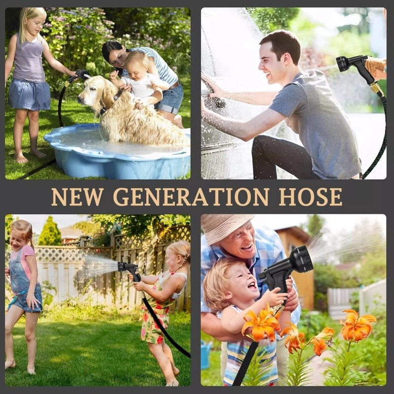 Garden 100ft Expandable Rubber Garden Hose 10-Function Spray Nozzle Lightweigh