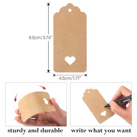 G2PLUS Brown Gift Tags with Heart, 50PCS Blank Paper Tags with String, Gift Tags for Valentine's Day4.5x9.5CM Large Gift Labels for Wedding Favors, Craft Paper Tags for Presents, 300g/m²