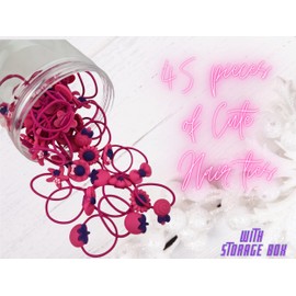 Hair Bobbles for Girls, Rubber Bands for Newborns, Kids Hair Ties, Thin Ropes, Ponytail Holders for Toddlers, Elastic Hair Bands with Cute Cartoons (45 Pieces Dark Pink Beach)