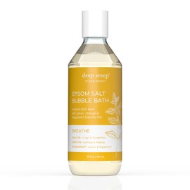 Deep Steep Epsom Salt Bubble Bath, Breathe, 10 oz – Spa Soak with Epsom Salt, Peppermint, Lemon & Essential Oils – Vegan, Clean Beauty, Muscle Relief & Sinus Support
