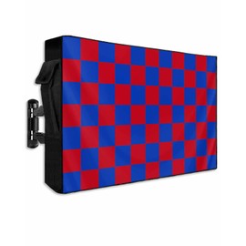 Classic Red Blue Flag Plaid Outdoor TV Cover for Outside Flat Screen Televisions, Independence Day Geometric Art Weatherproof TV Screen Protector with Zipper for 60 to 65 Inch Screens