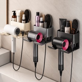 Wall-Mounted Hair Dryer Holder for Bathroom Organization – No-Drill Aluminum Storage for Space-Saving Daily Styling