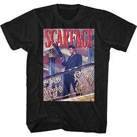 Scarface - Mens Railing Shot T-Shirt, Size: XXXX-Large, Color: Black