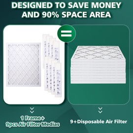 UBeesize Air Filter 16x20x1 (9-Pack), MERV 13 MPR 1800 AC/HVAC Furnace Filters,Deep Pleated Air Cleaner, (Actual Size 15.75" x 19.69" x 0.79"),1x Reusable ABS Frame+9 x Filter,Breathe Fresher