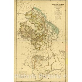 Historic Pictoric Map : Guyana 1913, Map of British Guiana, Antique Vintage Reproduction : 16in x 24in