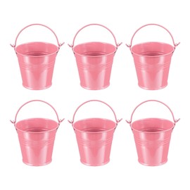PATIKIL 2.7"x2.3" Small Metal Buckets with Handle, 6 Pcs Mini Galvanized Bucket Colorful Easter Buckets for Crafts Party Favors Decoration, Pink