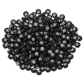 PATIKIL Round Letter Beads, 300 Pcs Letter R Acrylic Alphabet Black Beads White Letters for Jewelry Making Bracelets Making Necklaces DIY, White
