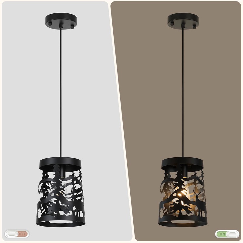 Merexcint 2 Pack Rustic Pendant Lights with Bear and Deer