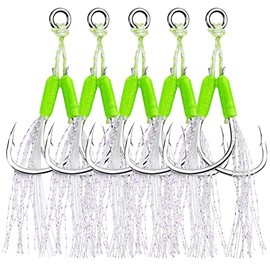 Goture Double Fishing Assist Hooks Silver Bucktail for Lead Vertical Jigging Lures Slow Jigging Fast Jigs, Pack of 20