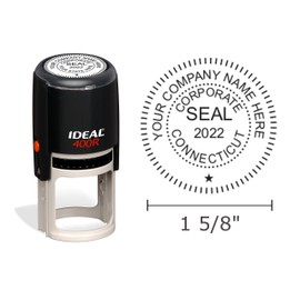 Connecticut Corporate Seal Stamp, Ideal 400R, Round 1-5/8" Impression, Black Body