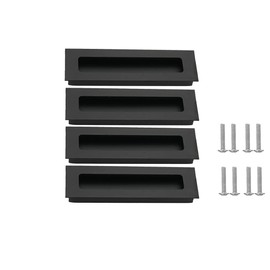 SYDARSYN Pack of 4 Aluminium Alloy Hollow Handles, Rectangular Furniture Handles, Black Handles for Kitchen Cabinets, Sliding Door, Tatami (140 x 42 mm)