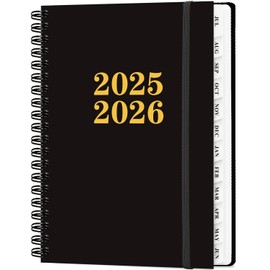 Planner 2025-2026 - Academic Year Planner from July 2025 to June 2026, Weekly & Monthly Planner Spiral Bound with 12-Month Tabs, Inner Pocket, 6.25" x 8.5", Black