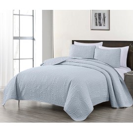 Chezmoi Collection Austin King Bedspread Set 3-Piece Pinsonic Quilted Oversized Bedspread Coverlet Set, King, Silver