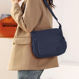 FAVORTALK Ladies Cross Body Bag Lightweight - Nylon Waterproof Messenger Bags Large Multi Pocket Handbag for Work Travel Shopping (Dark Blue),B39316