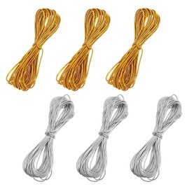 6PCS Hair Strings for Braids, Gold Silver Elastic Cords for Hair Dreadlock Braids, 5M Metallic Tinsel Hair Braiding Ropes Hair Deco Styling Hair Accessories for Women Jewelry Making Gift Wrapping