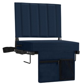 Halituny Stadium Seat for Bleachers with Back Support, Portable Bleacher Seat with Wide Comfy Padded Cushion, Metal Hook, Folding Stadium Chair with Shoulder Strap, Carry Handle, Cup Holder, Navy Blue