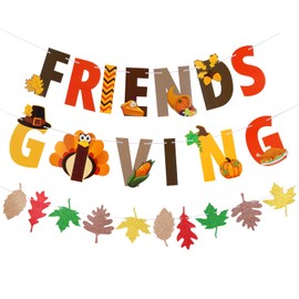Friendsgiving Banner and Fall Leaves Garland Banners, Happy Friendsgiving Party Banner Friends Friendsgiving Sign Banner Decorations for Thanksgiving Friendsgiving Party Decorations
