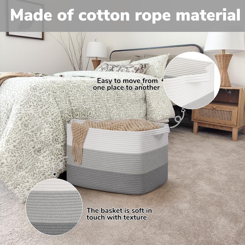Goodpick Large Woven Basket, Rectangle Rope Storage Baskets for Organizing,