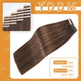 Human Hair Extensions Tape in, Balayage Dark Brown to Chestnut Brown Real Straight Tape ins Seamless Skin 16 Inch 20pcs Remy Tape in Hair Extensions Human Hair(2/2/6#, 16 Inch)