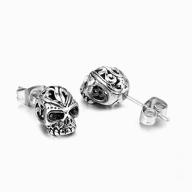 SBI Jewelry Black Eye Sugar Skull Earrings for Women Men Devil Stud Demon Death Terrified Guardian Protection Anniversary Mothers Day Birthday