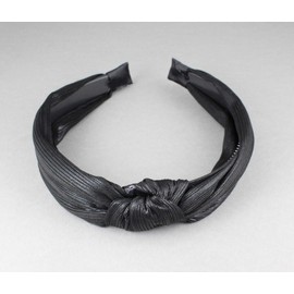 Black turban knot headband fabric covered head band grip teeth shiny metallic black