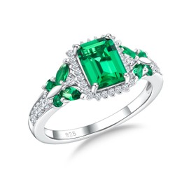 AGRULE Butterfly Ring Sterling Silver 4 Carat Emerald Cut Engagement Rings for Women Emerald Green Promise Ring for Women, Size 10