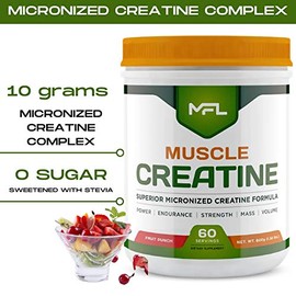 MUSCLE FOOD LABS MFL Muscle Creatine | 3 Forms of Micronized Creatine | 10g | 0 Sugar | Sweetened with Stevia | All-Natural | 60 Servings (Fruit Punch)