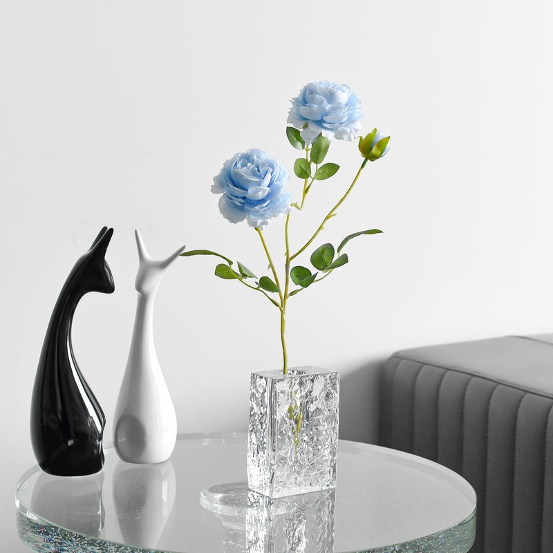 Marvala Crystal Flower Vase with Glacial Texture,Heavy Duty Large Clear
